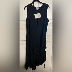 Black Ruched Sheath Midi Dress